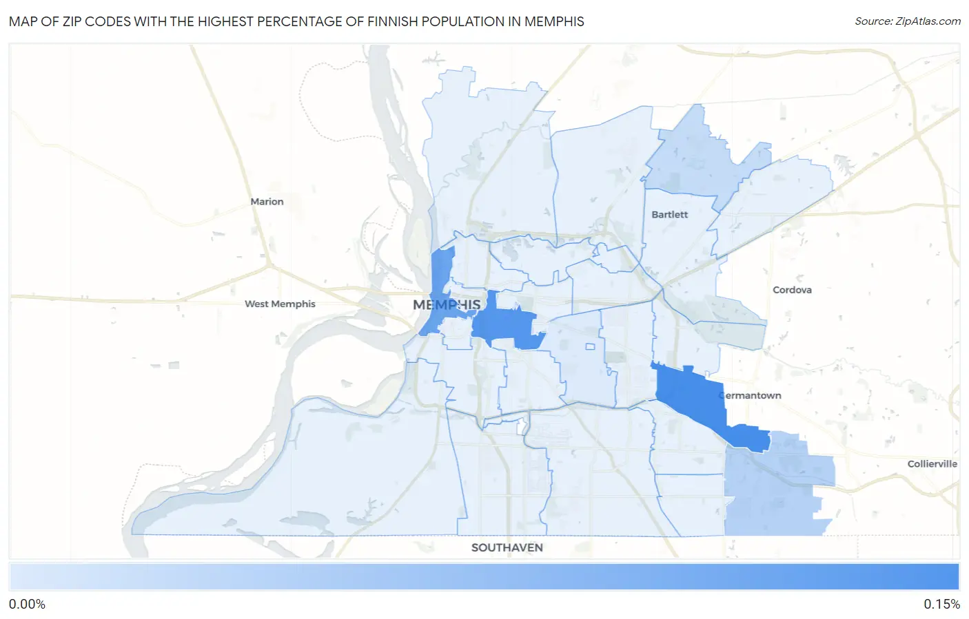 Zip Codes with the Highest Percentage of Finnish Population in Memphis Map