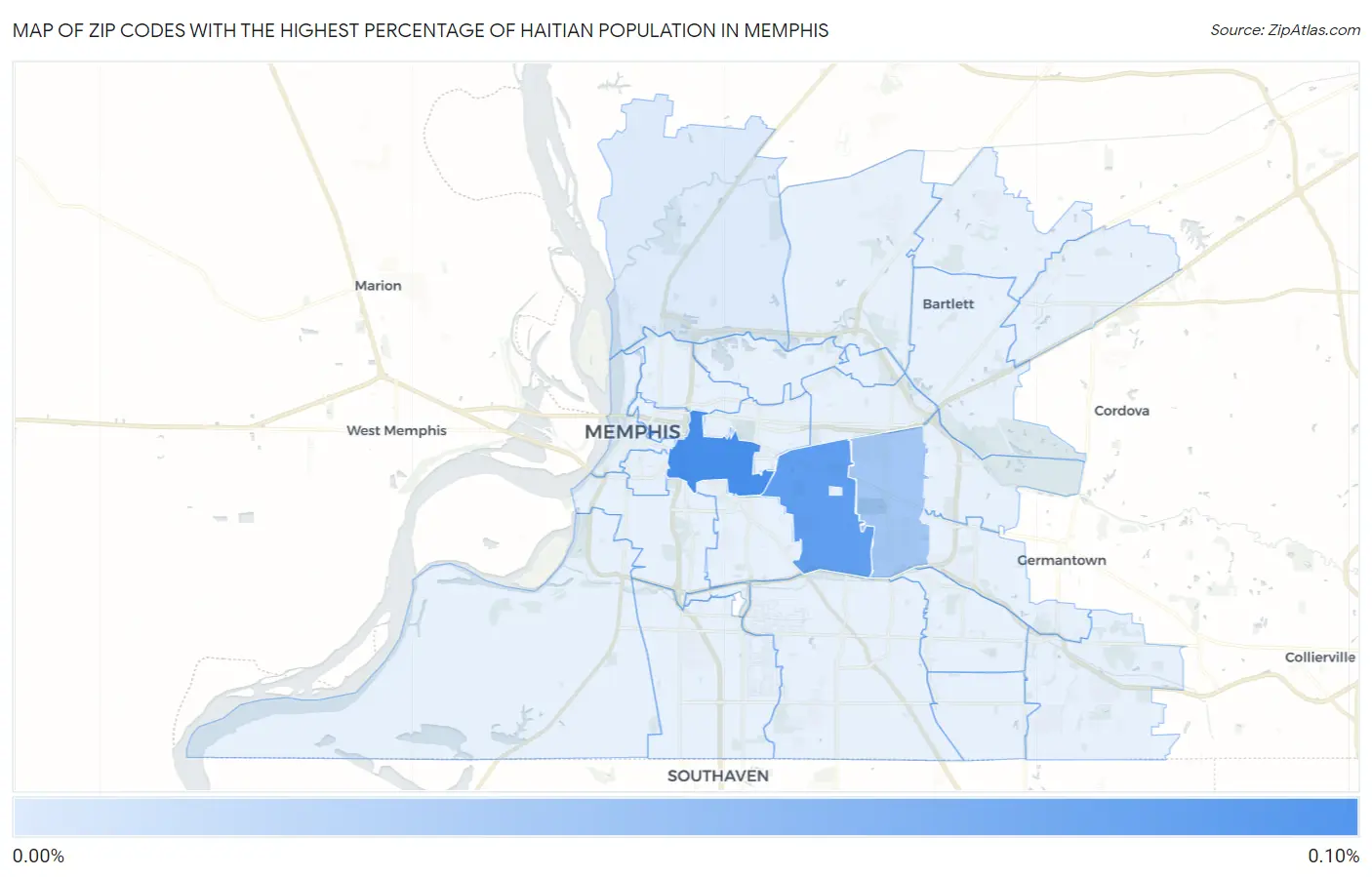 Zip Codes with the Highest Percentage of Haitian Population in Memphis Map
