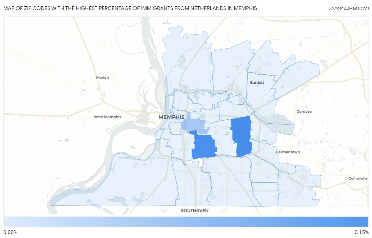Zip Codes with the Highest Percentage of Immigrants from Netherlands in Memphis Map