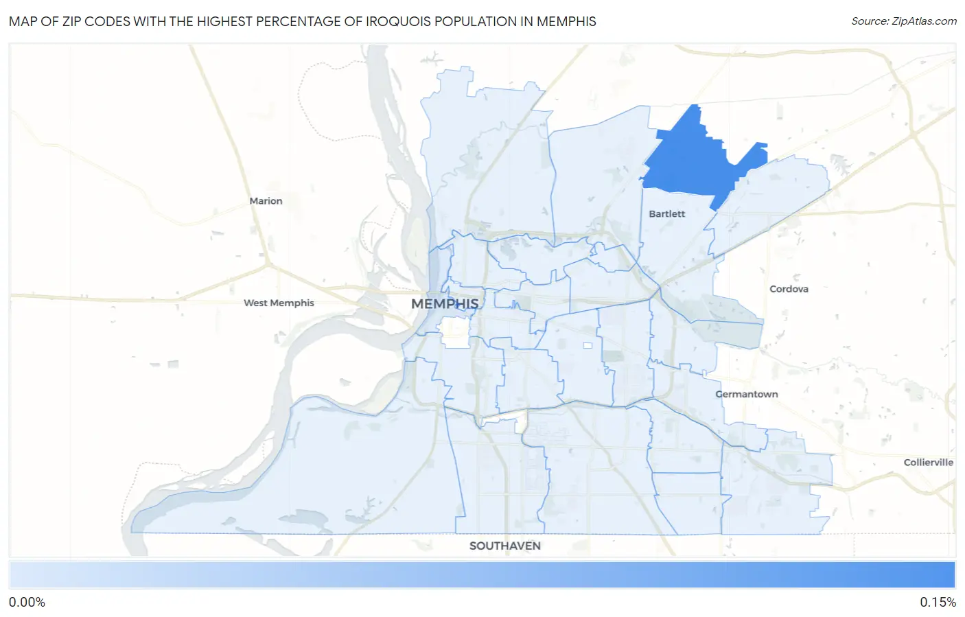 Zip Codes with the Highest Percentage of Iroquois Population in Memphis Map
