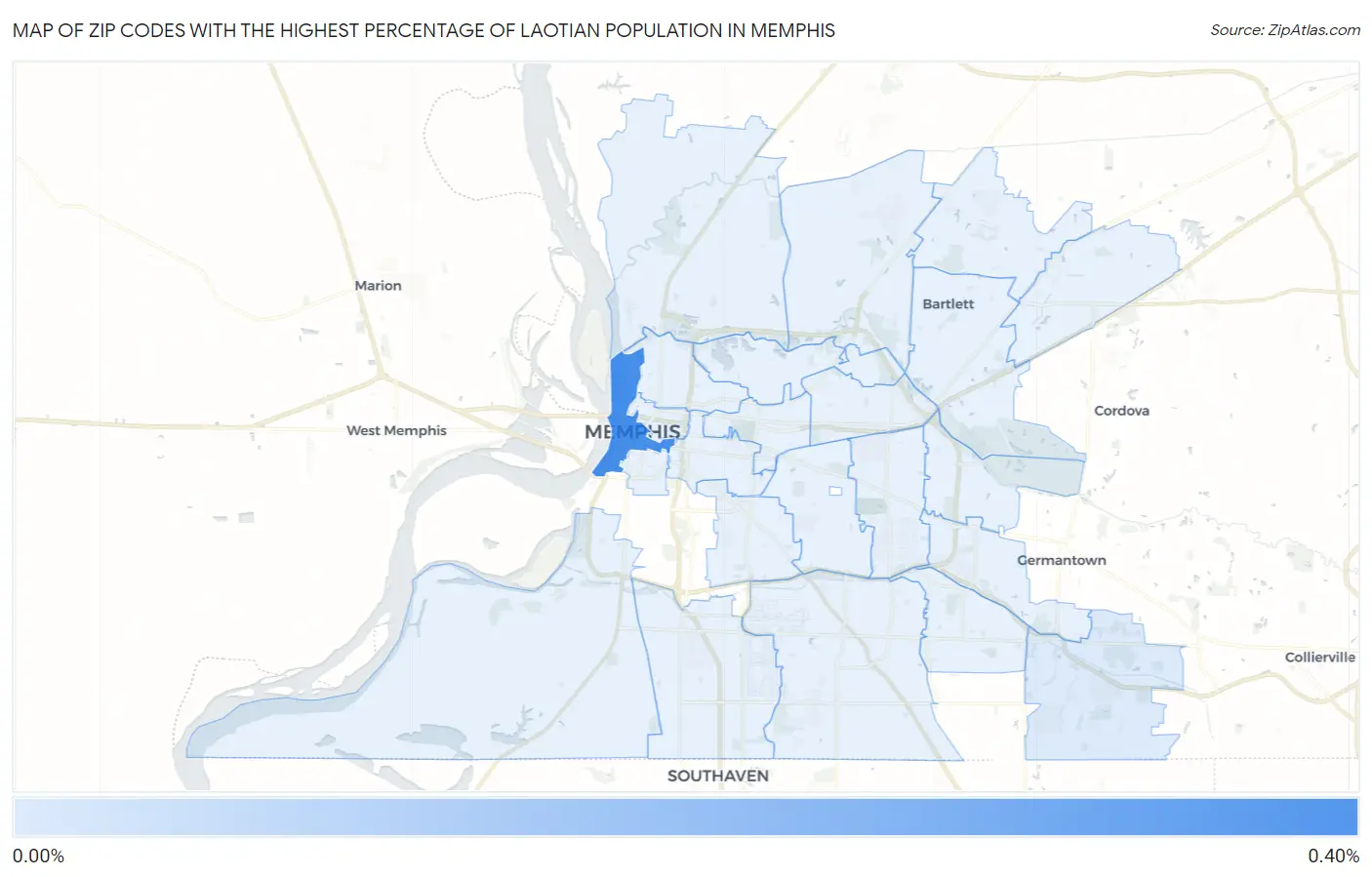 Zip Codes with the Highest Percentage of Laotian Population in Memphis Map