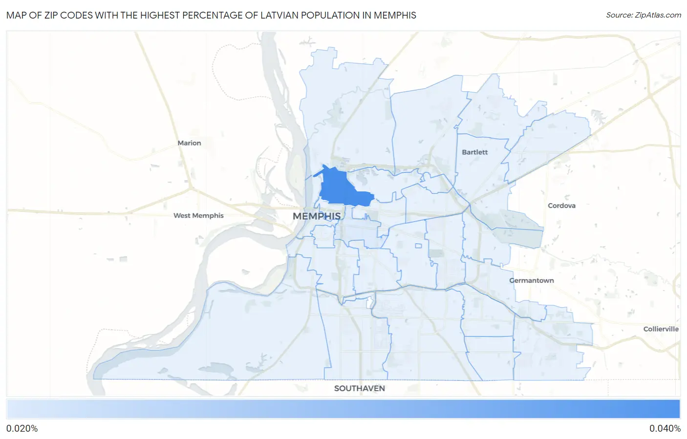 Zip Codes with the Highest Percentage of Latvian Population in Memphis Map