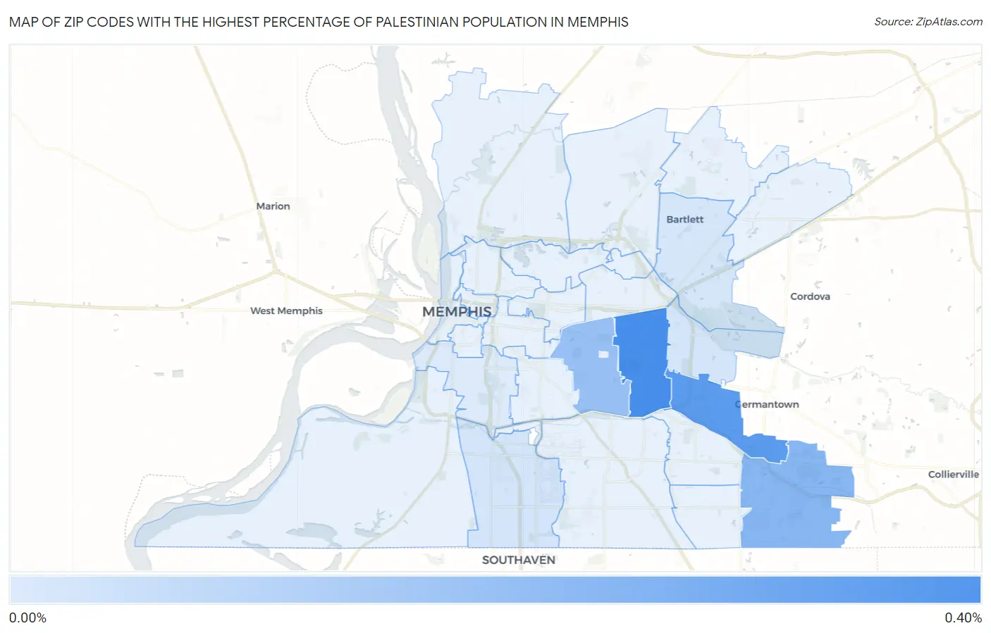 Zip Codes with the Highest Percentage of Palestinian Population in Memphis Map