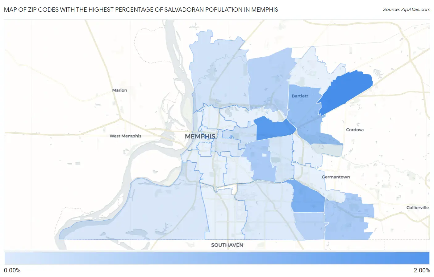 Zip Codes with the Highest Percentage of Salvadoran Population in Memphis Map