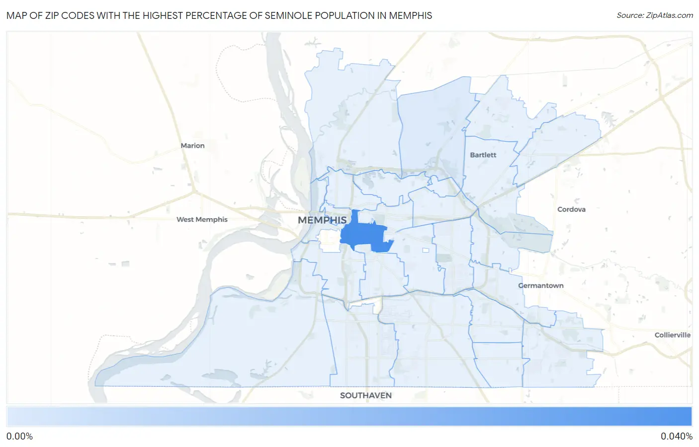 Zip Codes with the Highest Percentage of Seminole Population in Memphis Map