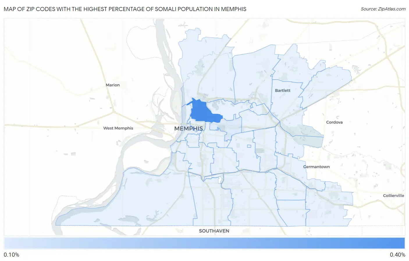 Zip Codes with the Highest Percentage of Somali Population in Memphis Map