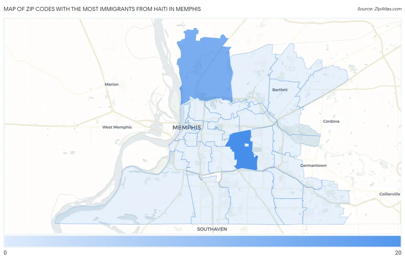 Zip Codes with the Most Immigrants from Haiti in Memphis Map