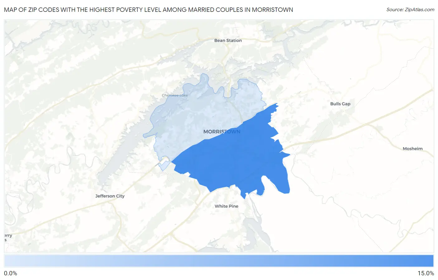 Zip Codes with the Highest Poverty Level Among Married Couples in Morristown Map