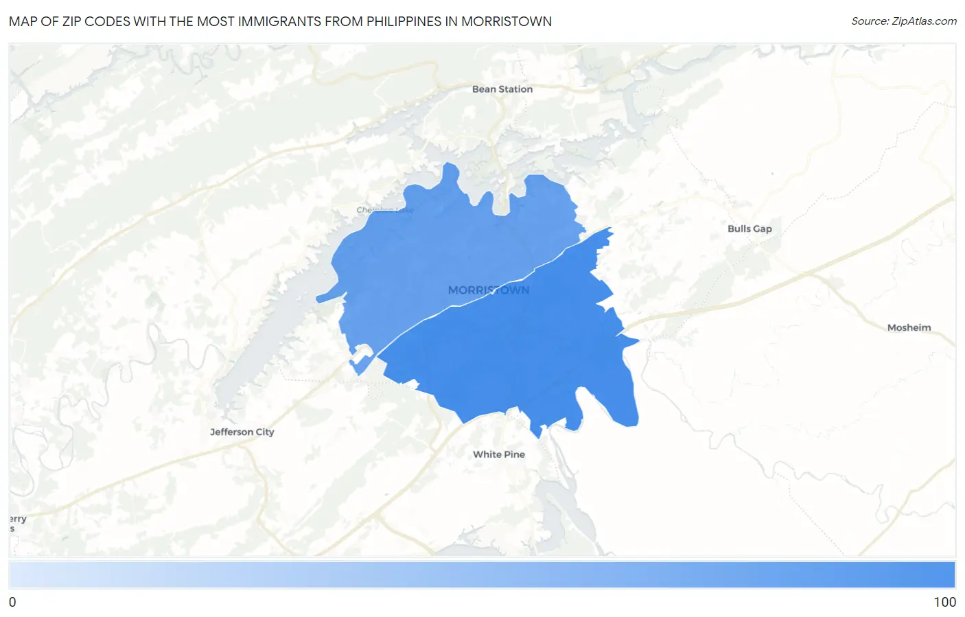 Zip Codes with the Most Immigrants from Philippines in Morristown Map