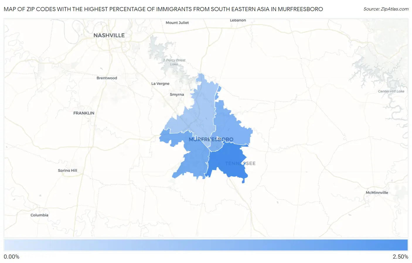 Zip Codes with the Highest Percentage of Immigrants from South Eastern Asia in Murfreesboro Map