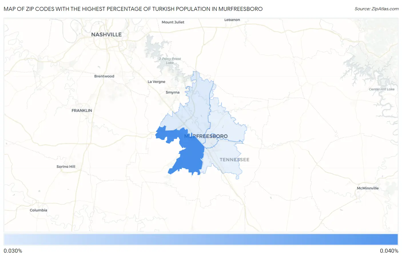Zip Codes with the Highest Percentage of Turkish Population in Murfreesboro Map