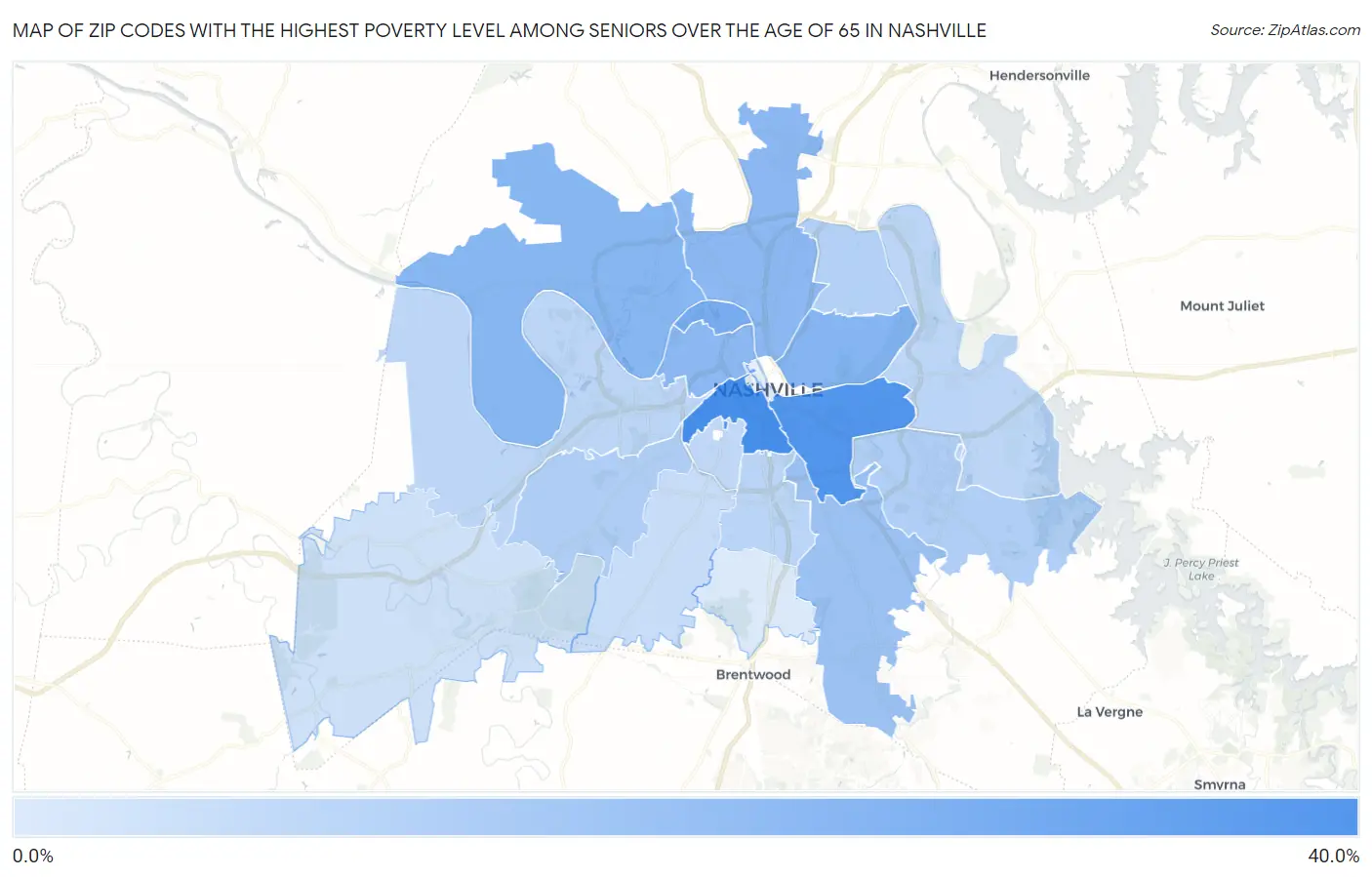 Zip Codes with the Highest Poverty Level Among Seniors Over the Age of 65 in Nashville Map
