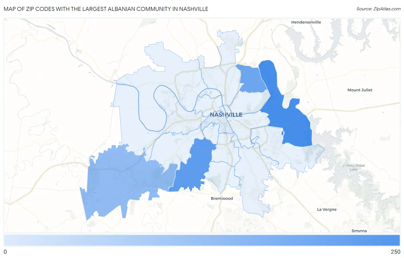 Zip Codes with the Largest Albanian Community in Nashville Map
