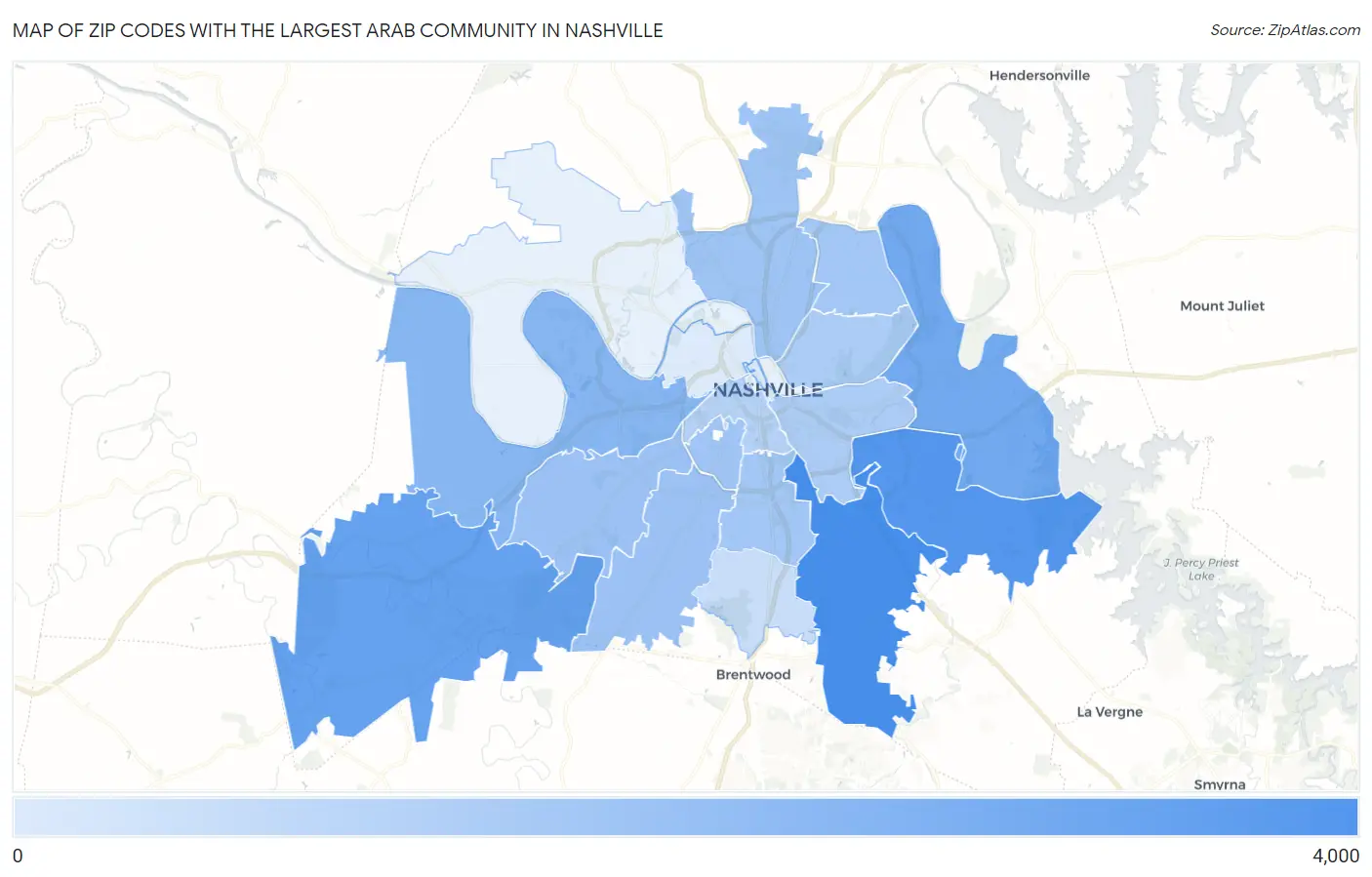 Zip Codes with the Largest Arab Community in Nashville Map