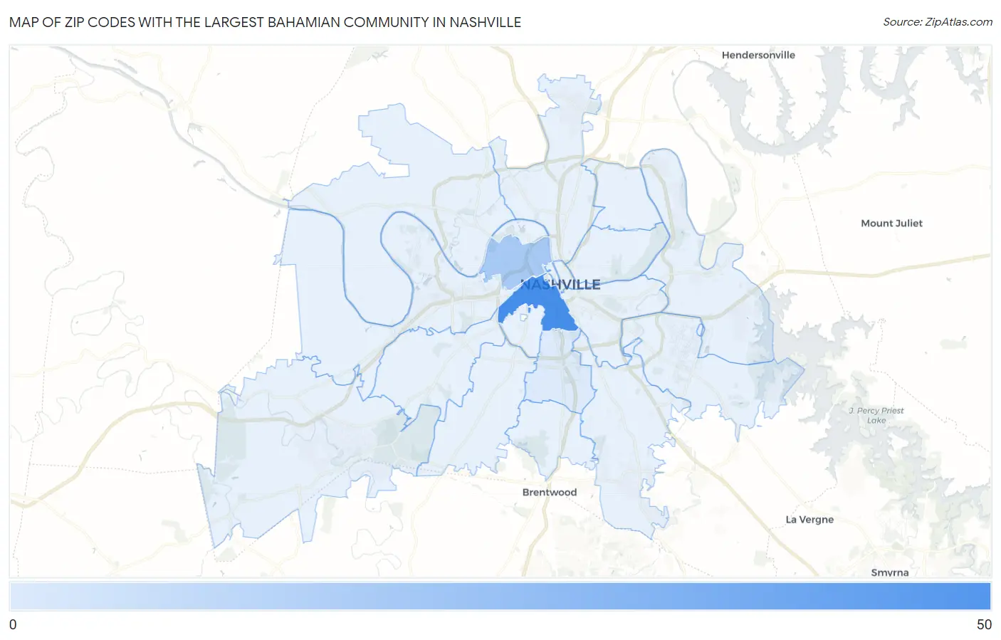 Zip Codes with the Largest Bahamian Community in Nashville Map