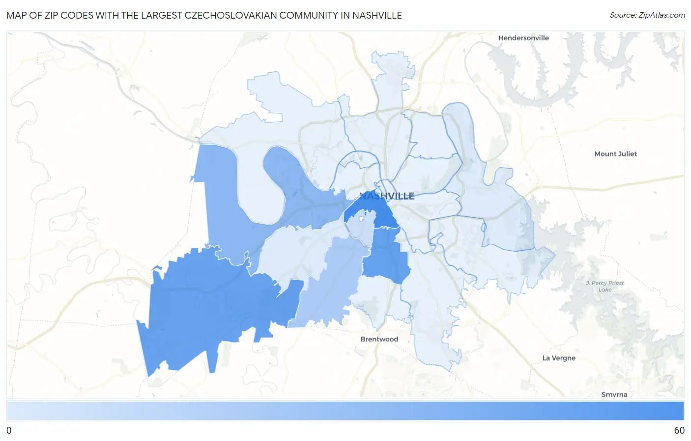 Zip Codes with the Largest Czechoslovakian Community in Nashville Map