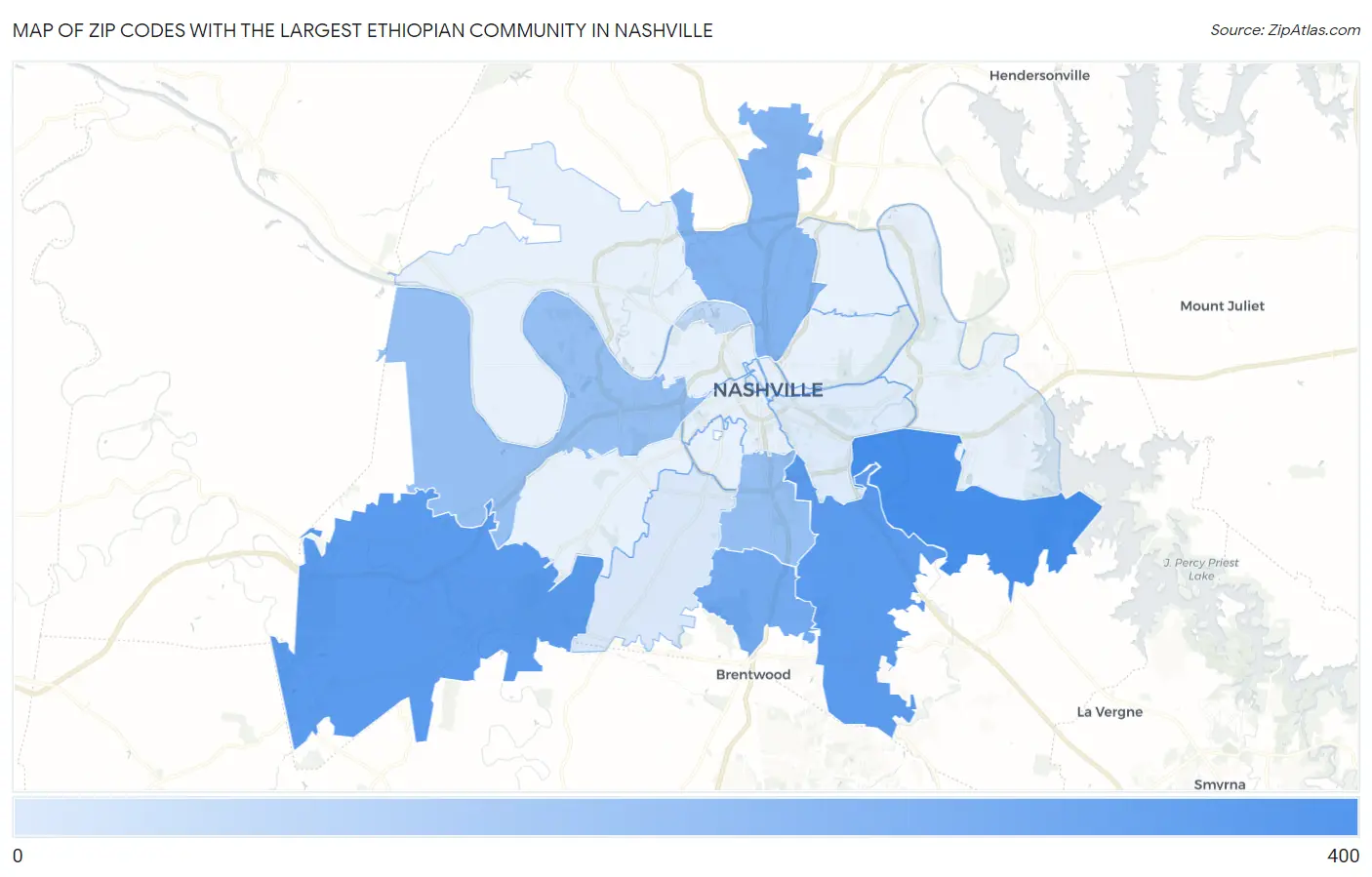 Zip Codes with the Largest Ethiopian Community in Nashville Map