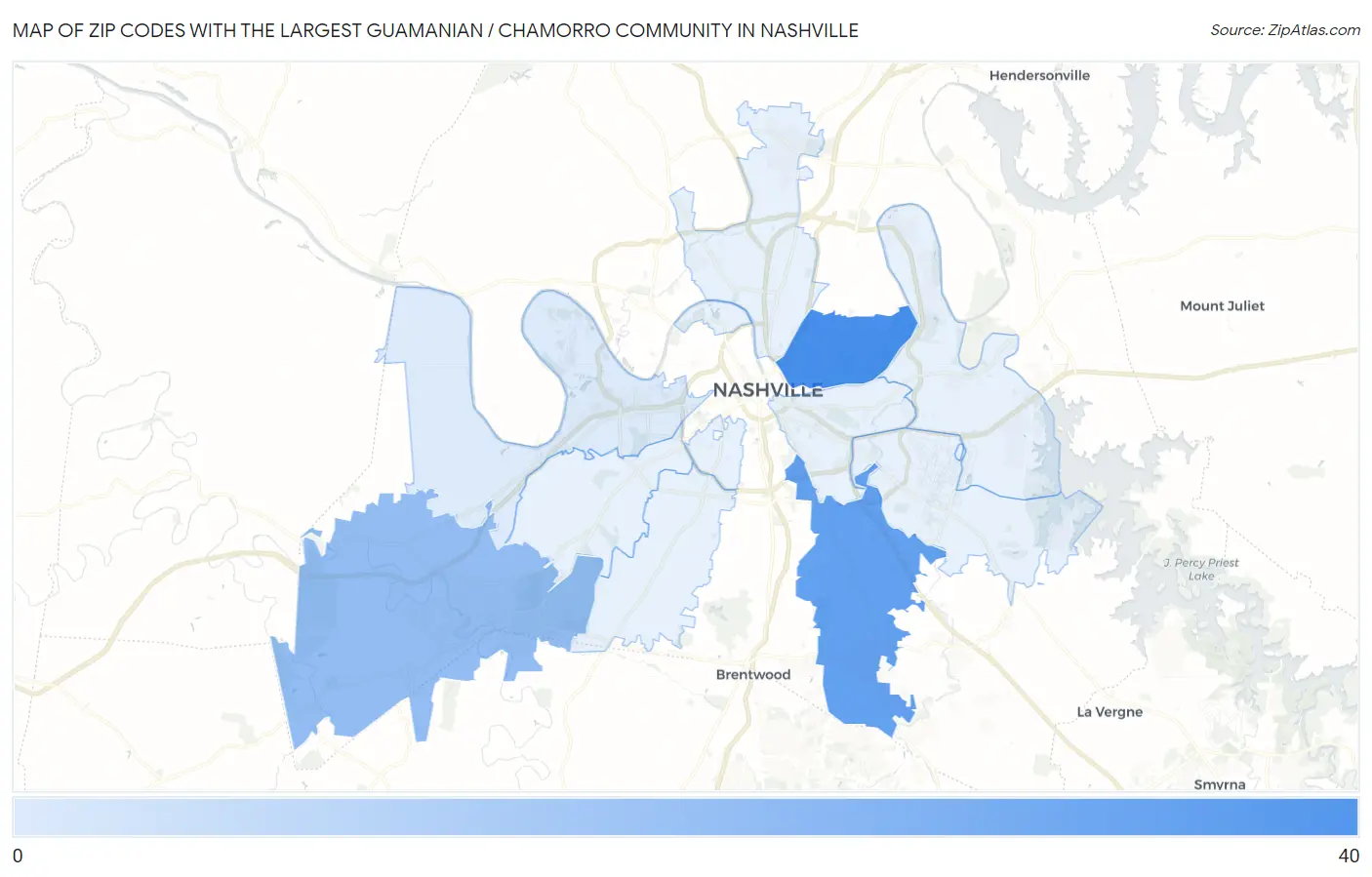 Zip Codes with the Largest Guamanian / Chamorro Community in Nashville Map