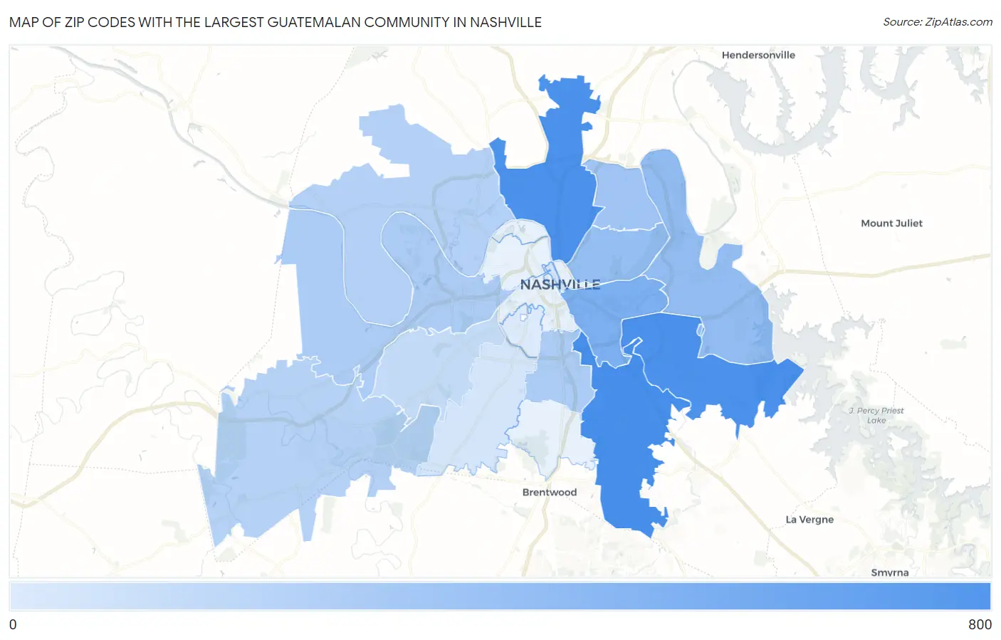 Zip Codes with the Largest Guatemalan Community in Nashville Map