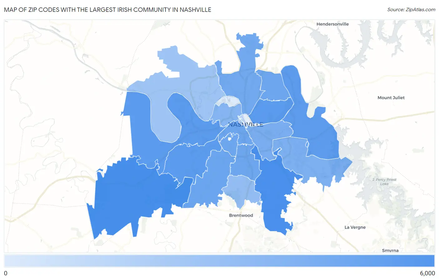 Zip Codes with the Largest Irish Community in Nashville Map