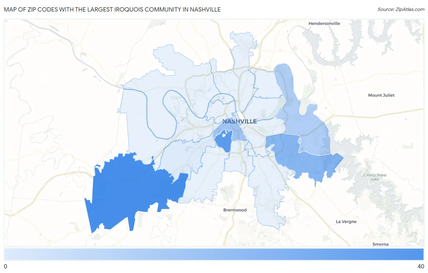 Zip Codes with the Largest Iroquois Community in Nashville Map