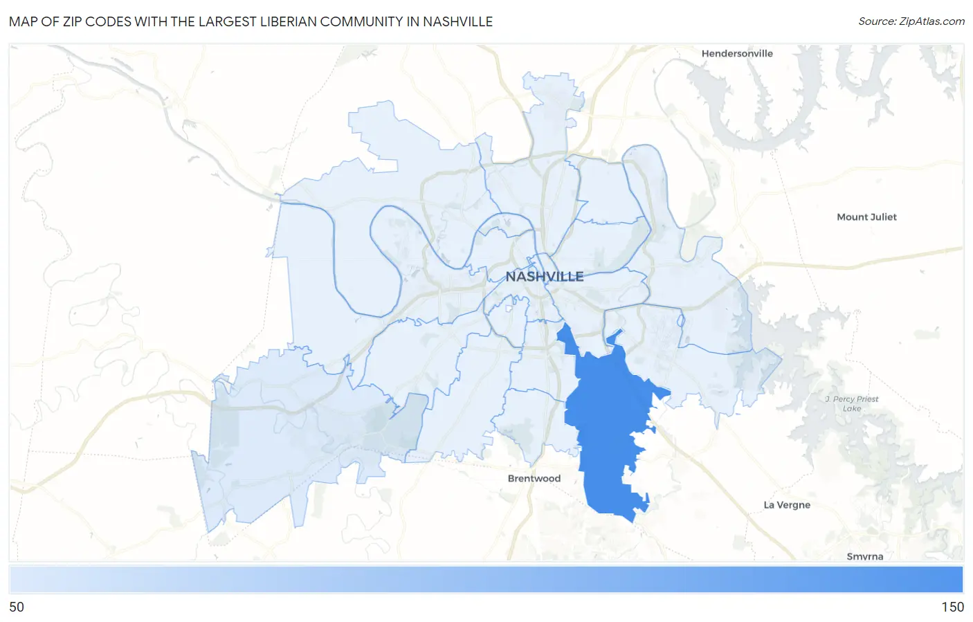 Zip Codes with the Largest Liberian Community in Nashville Map