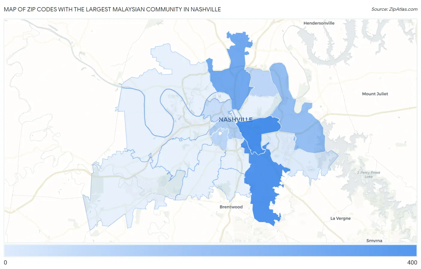 Zip Codes with the Largest Malaysian Community in Nashville Map
