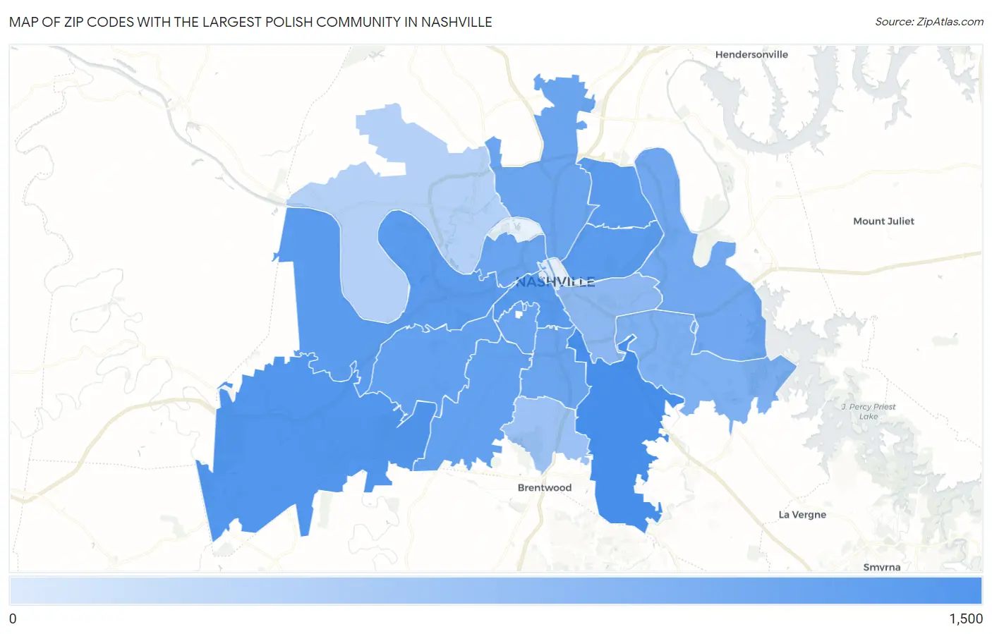 Zip Codes with the Largest Polish Community in Nashville Map