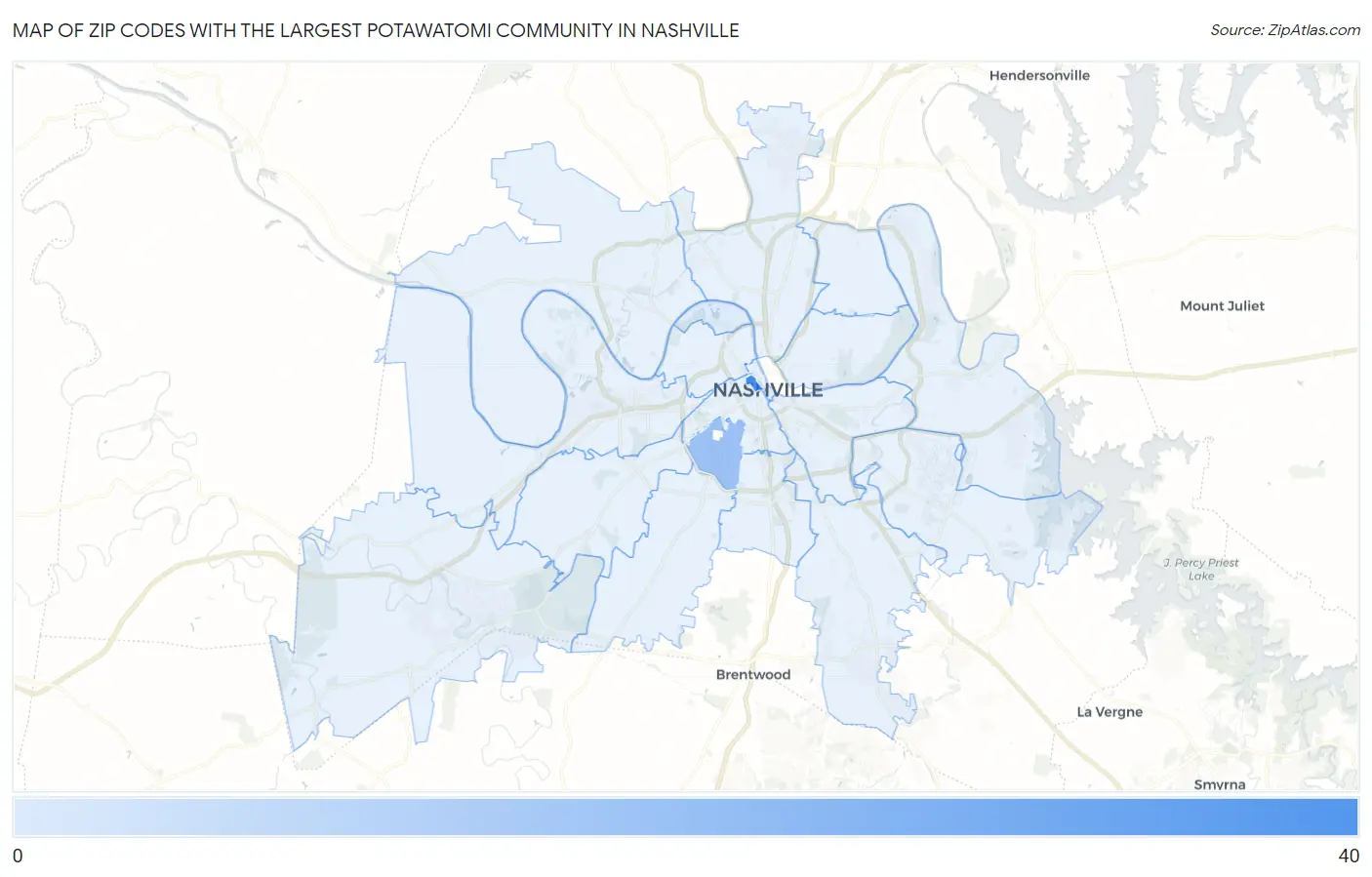 Zip Codes with the Largest Potawatomi Community in Nashville Map