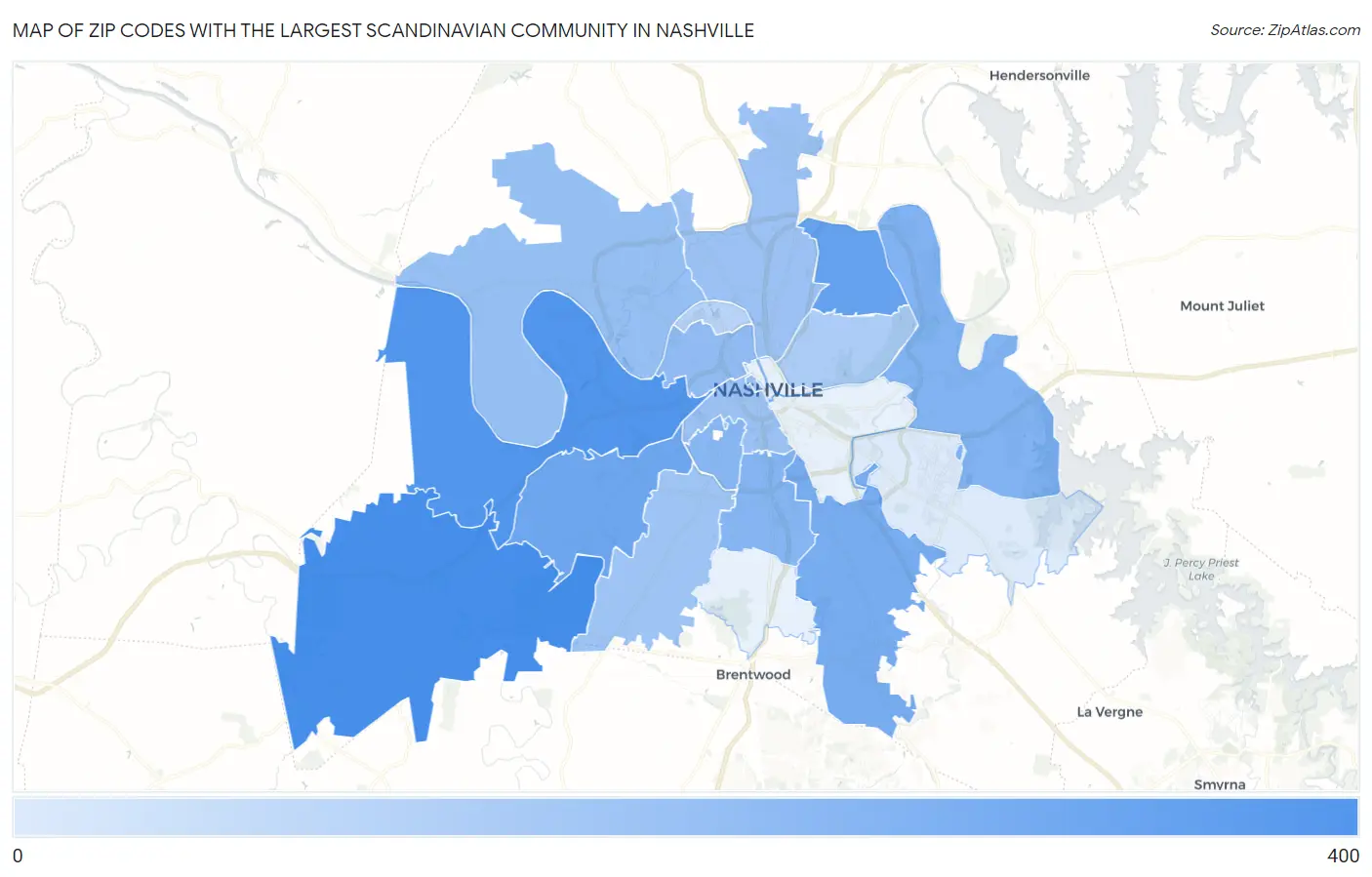 Zip Codes with the Largest Scandinavian Community in Nashville Map