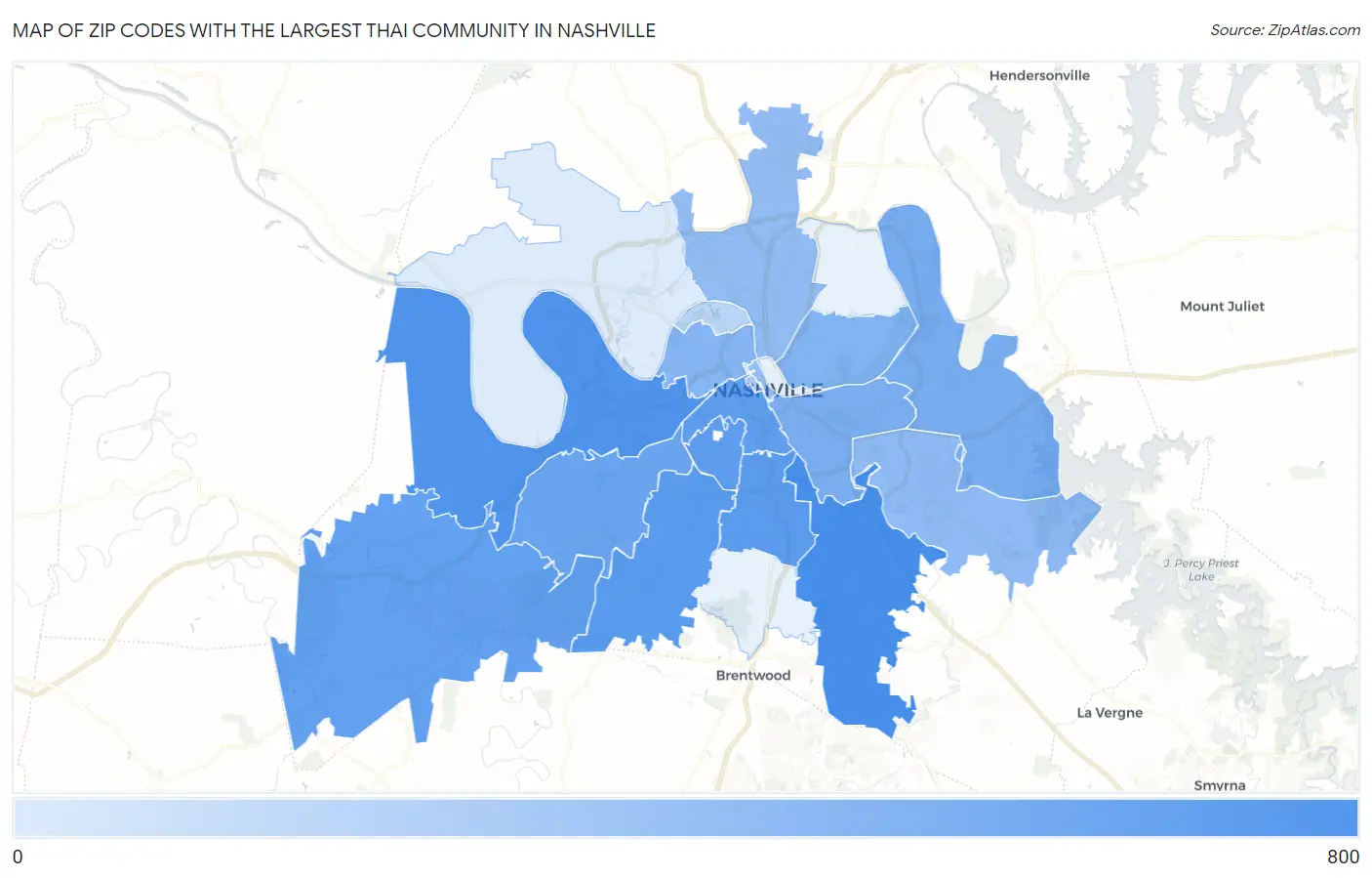 Zip Codes with the Largest Thai Community in Nashville Map