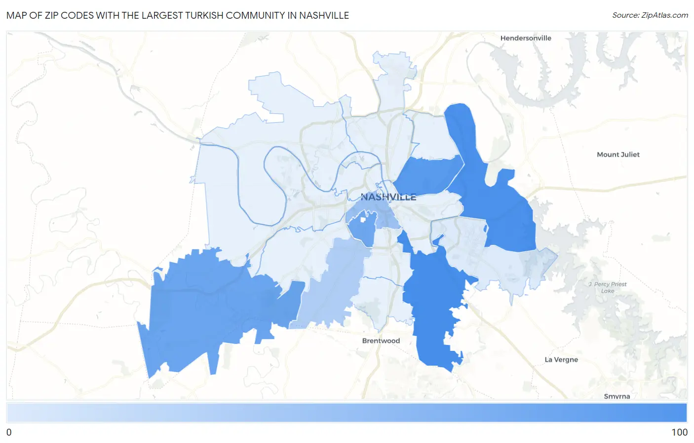 Zip Codes with the Largest Turkish Community in Nashville Map