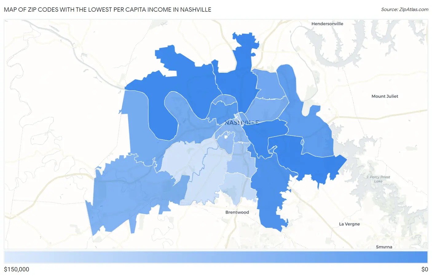 Zip Codes with the Lowest Per Capita Income in Nashville Map