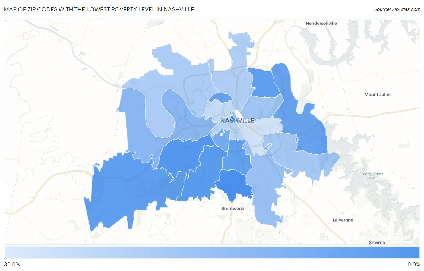 Zip Codes with the Lowest Poverty Level in Nashville Map