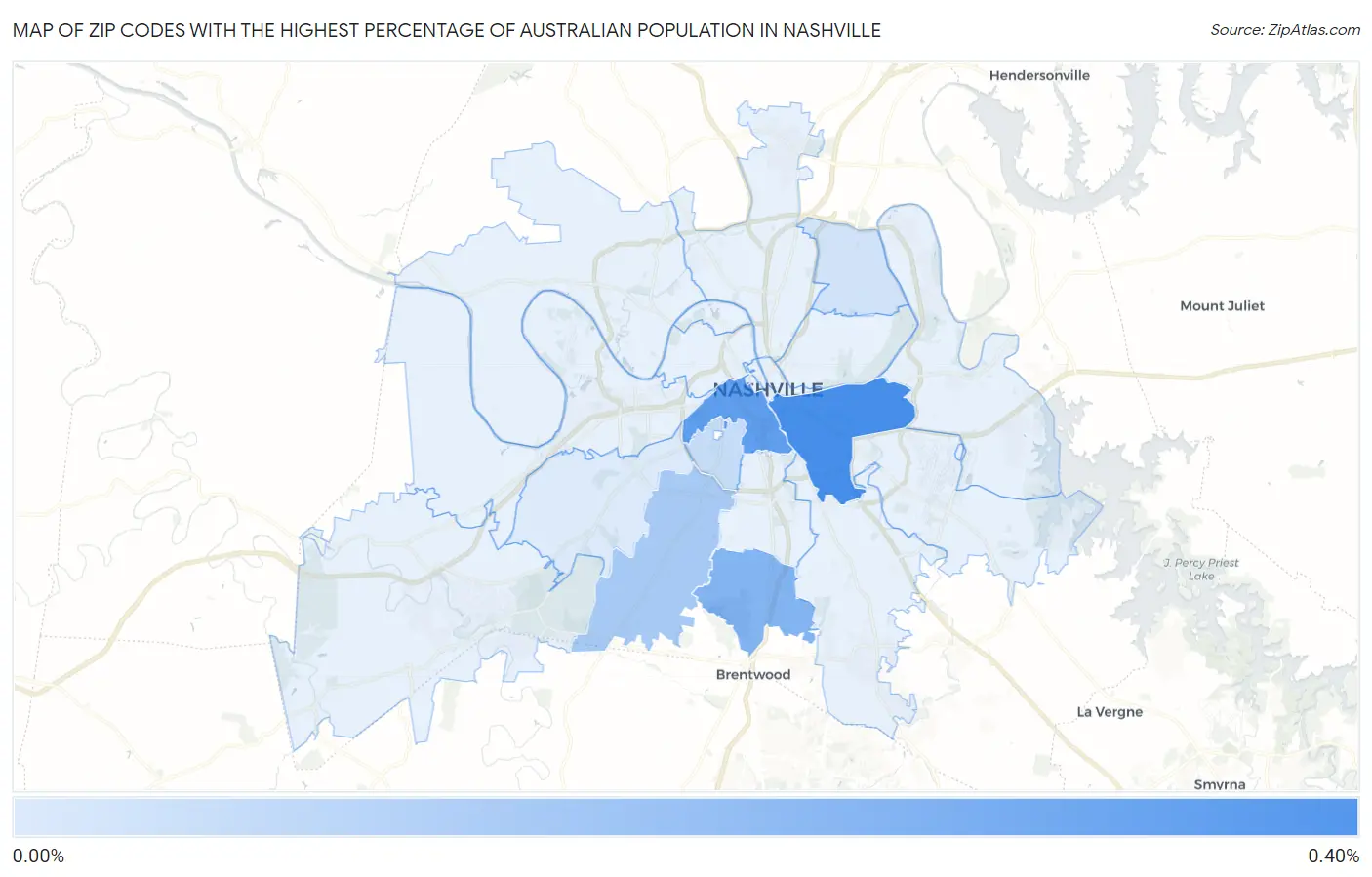 Zip Codes with the Highest Percentage of Australian Population in Nashville Map