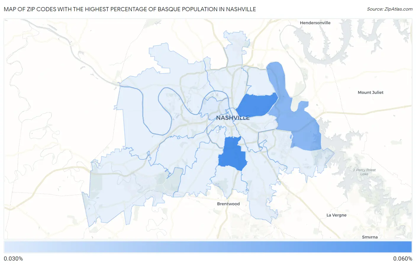 Zip Codes with the Highest Percentage of Basque Population in Nashville Map