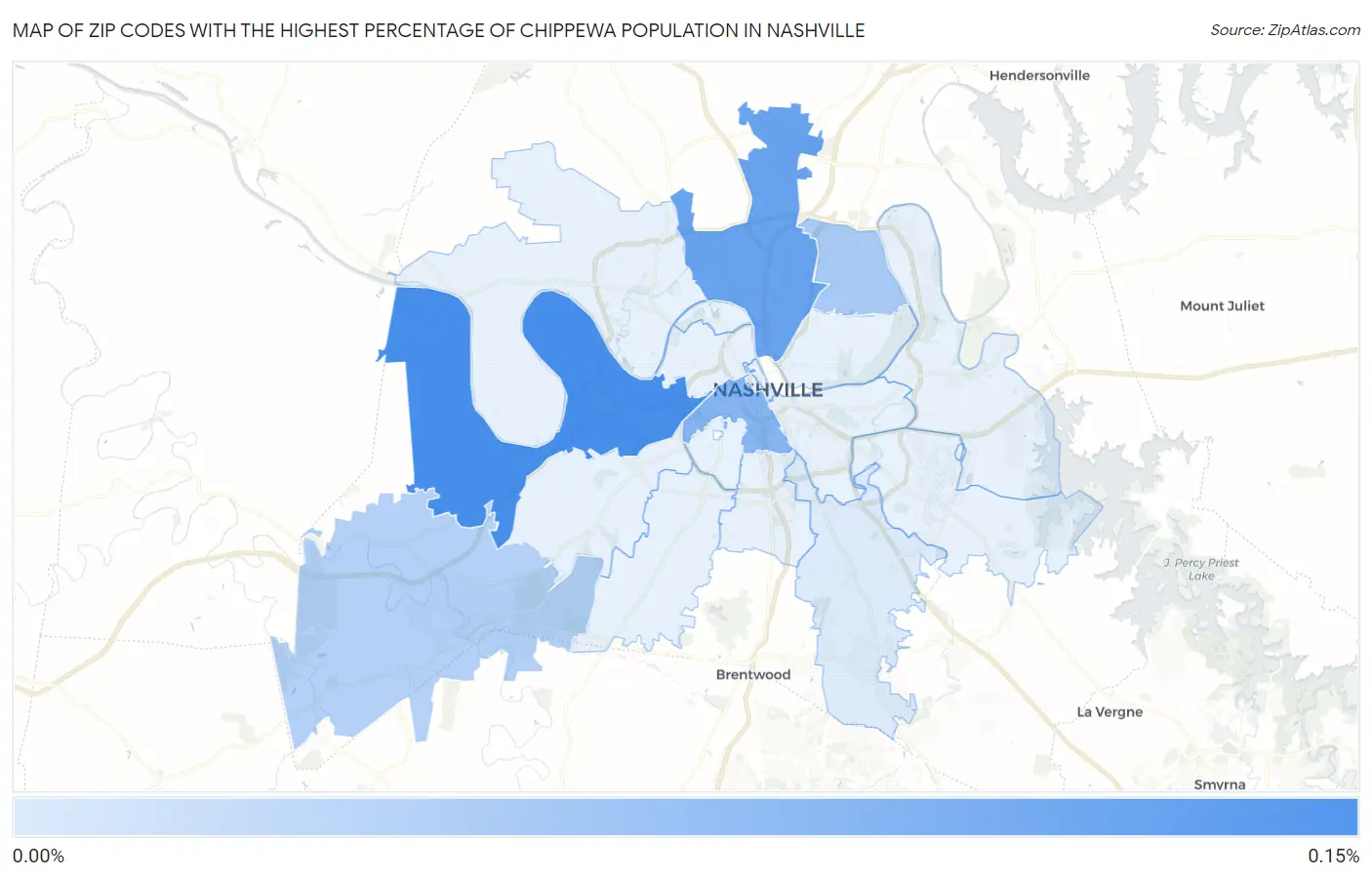 Zip Codes with the Highest Percentage of Chippewa Population in Nashville Map