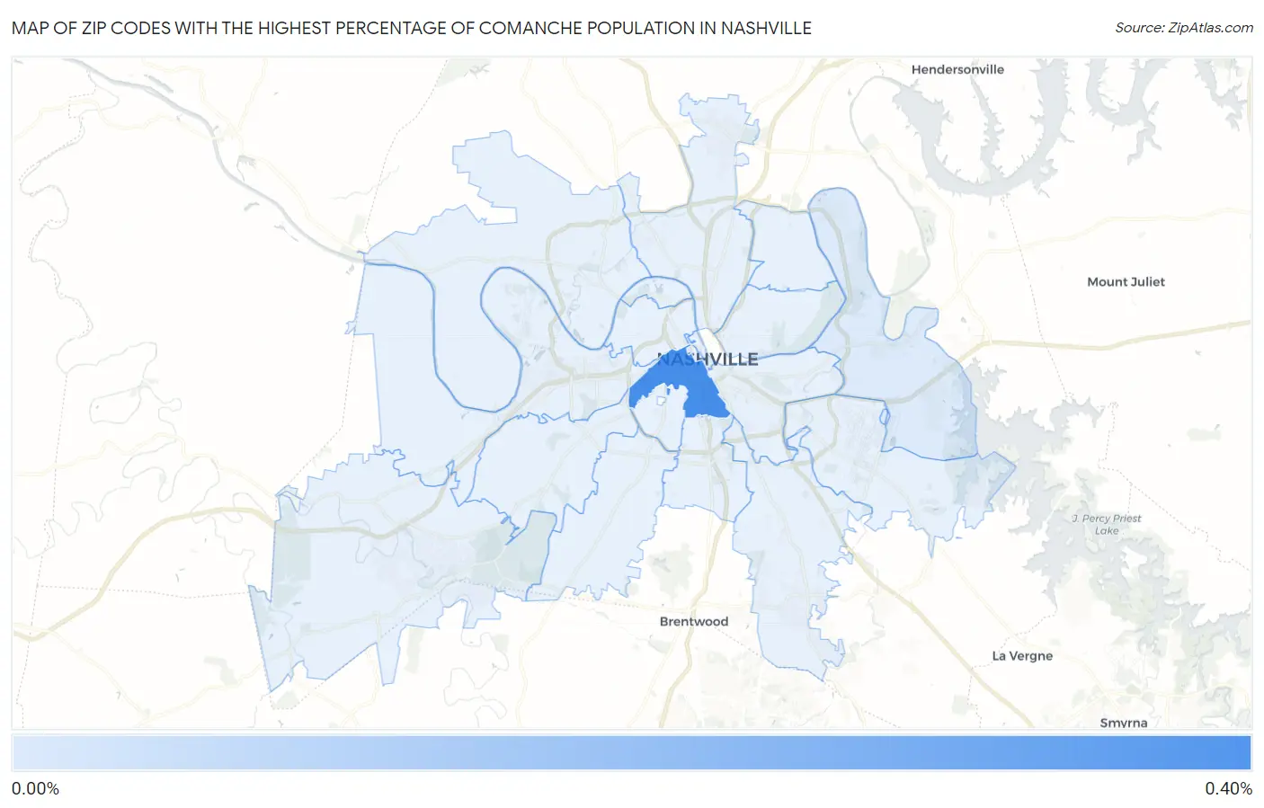 Zip Codes with the Highest Percentage of Comanche Population in Nashville Map