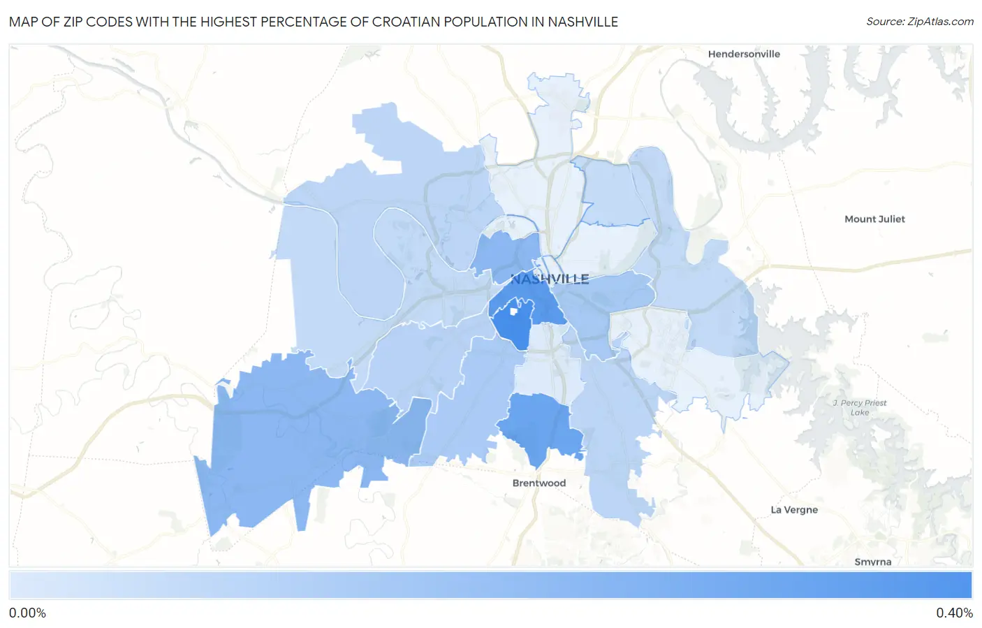 Zip Codes with the Highest Percentage of Croatian Population in Nashville Map
