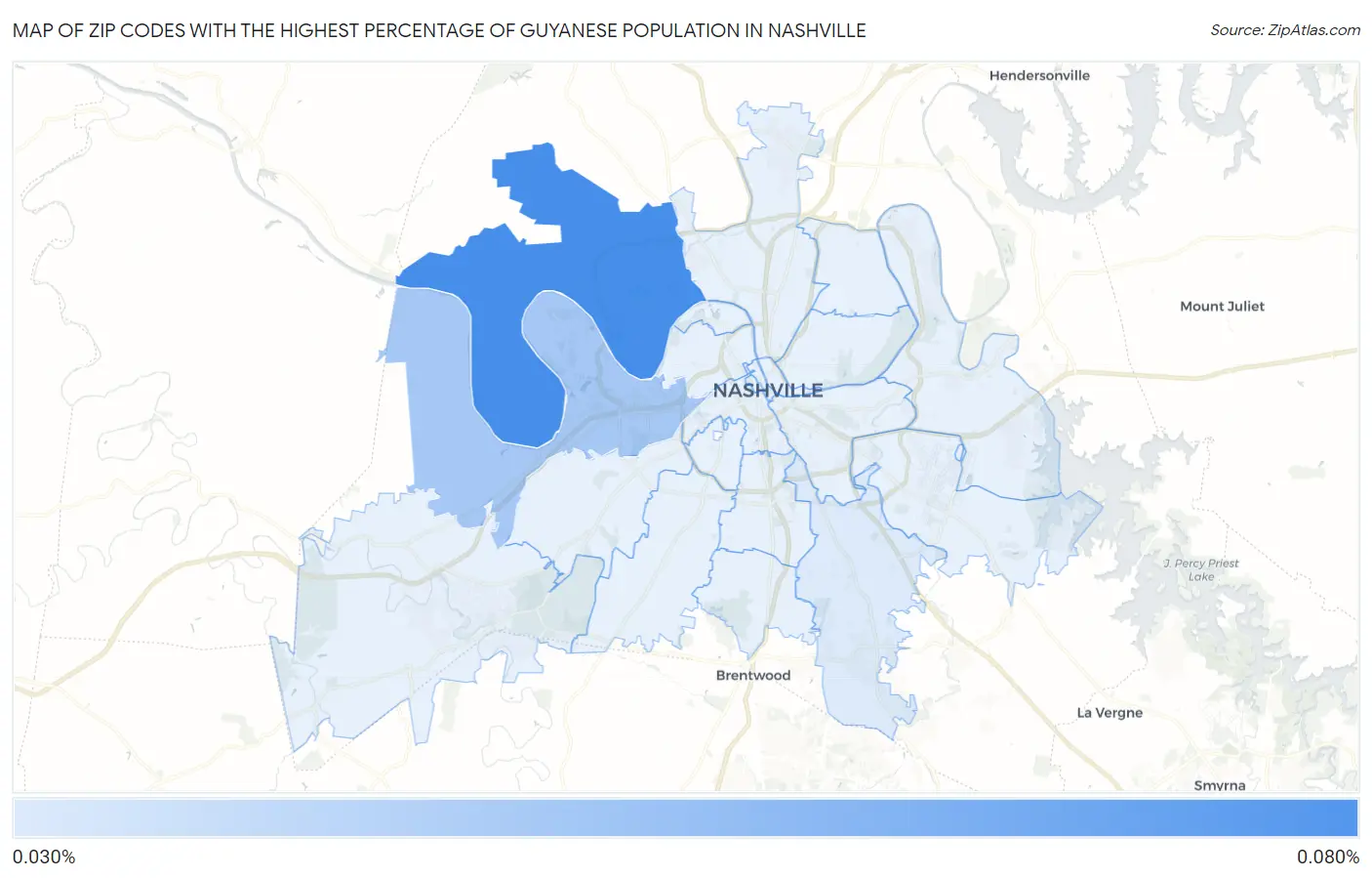 Zip Codes with the Highest Percentage of Guyanese Population in Nashville Map