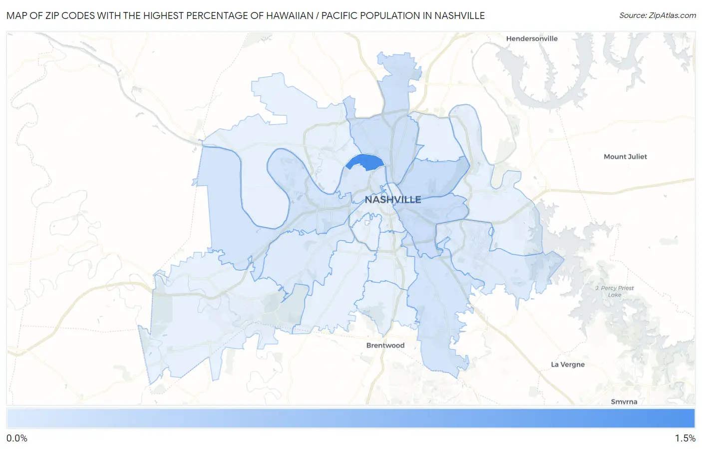 Zip Codes with the Highest Percentage of Hawaiian / Pacific Population in Nashville Map