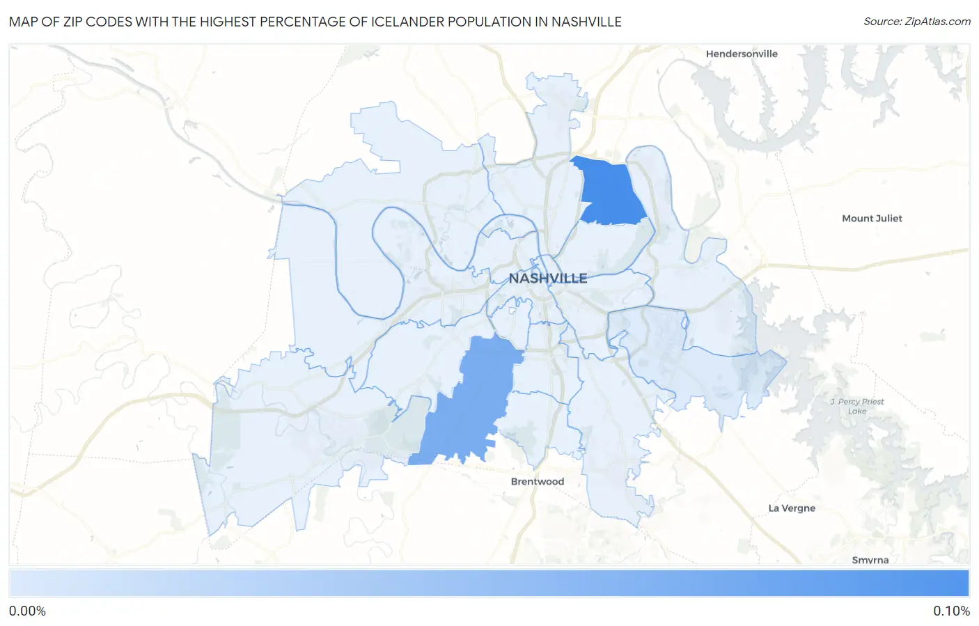 Zip Codes with the Highest Percentage of Icelander Population in Nashville Map