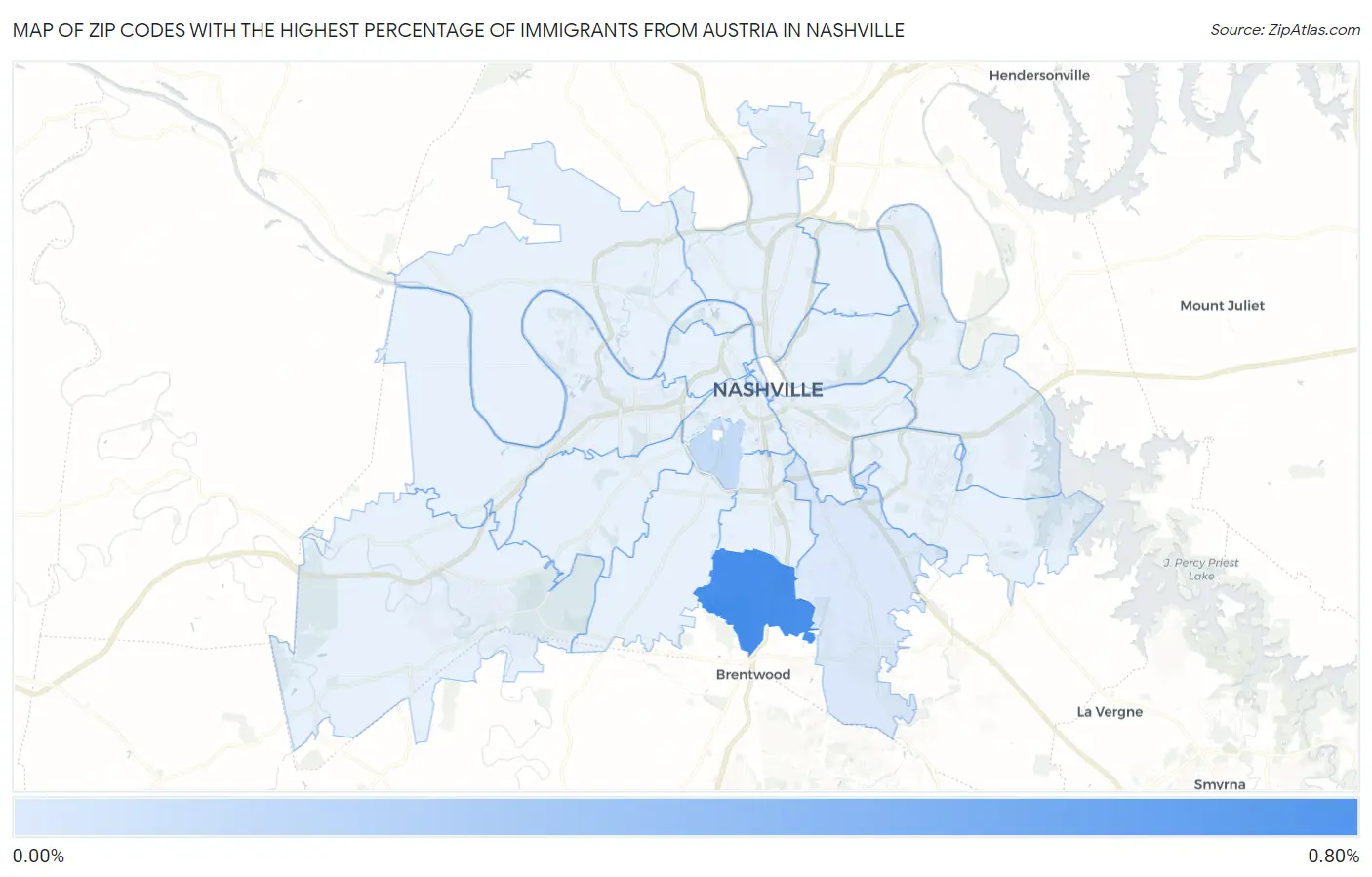 Zip Codes with the Highest Percentage of Immigrants from Austria in Nashville Map