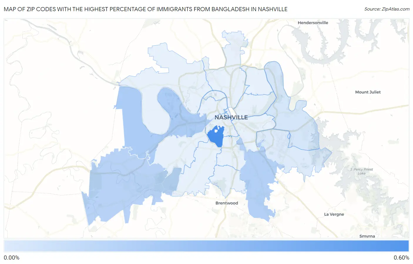 Zip Codes with the Highest Percentage of Immigrants from Bangladesh in Nashville Map