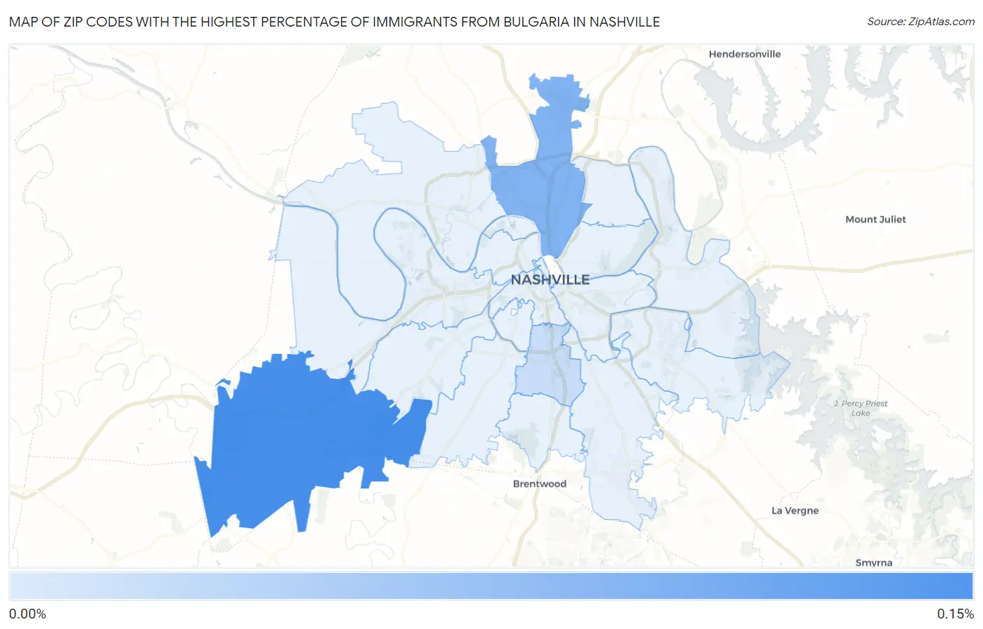 Zip Codes with the Highest Percentage of Immigrants from Bulgaria in Nashville Map