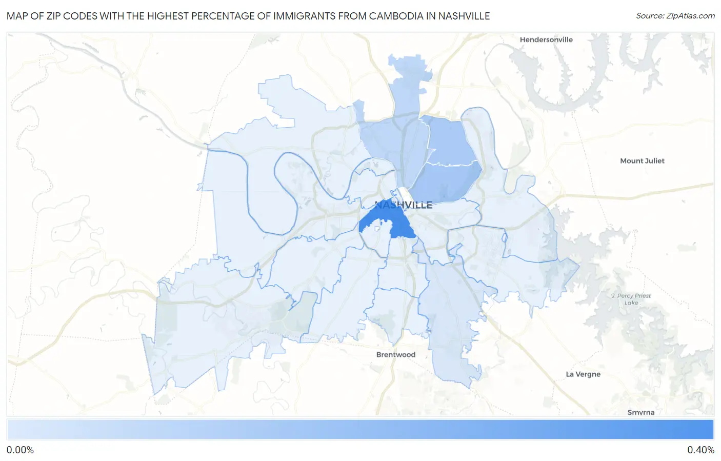 Zip Codes with the Highest Percentage of Immigrants from Cambodia in Nashville Map