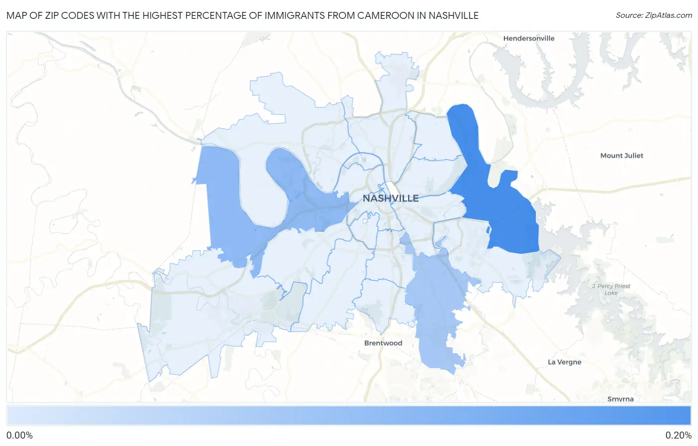 Zip Codes with the Highest Percentage of Immigrants from Cameroon in Nashville Map