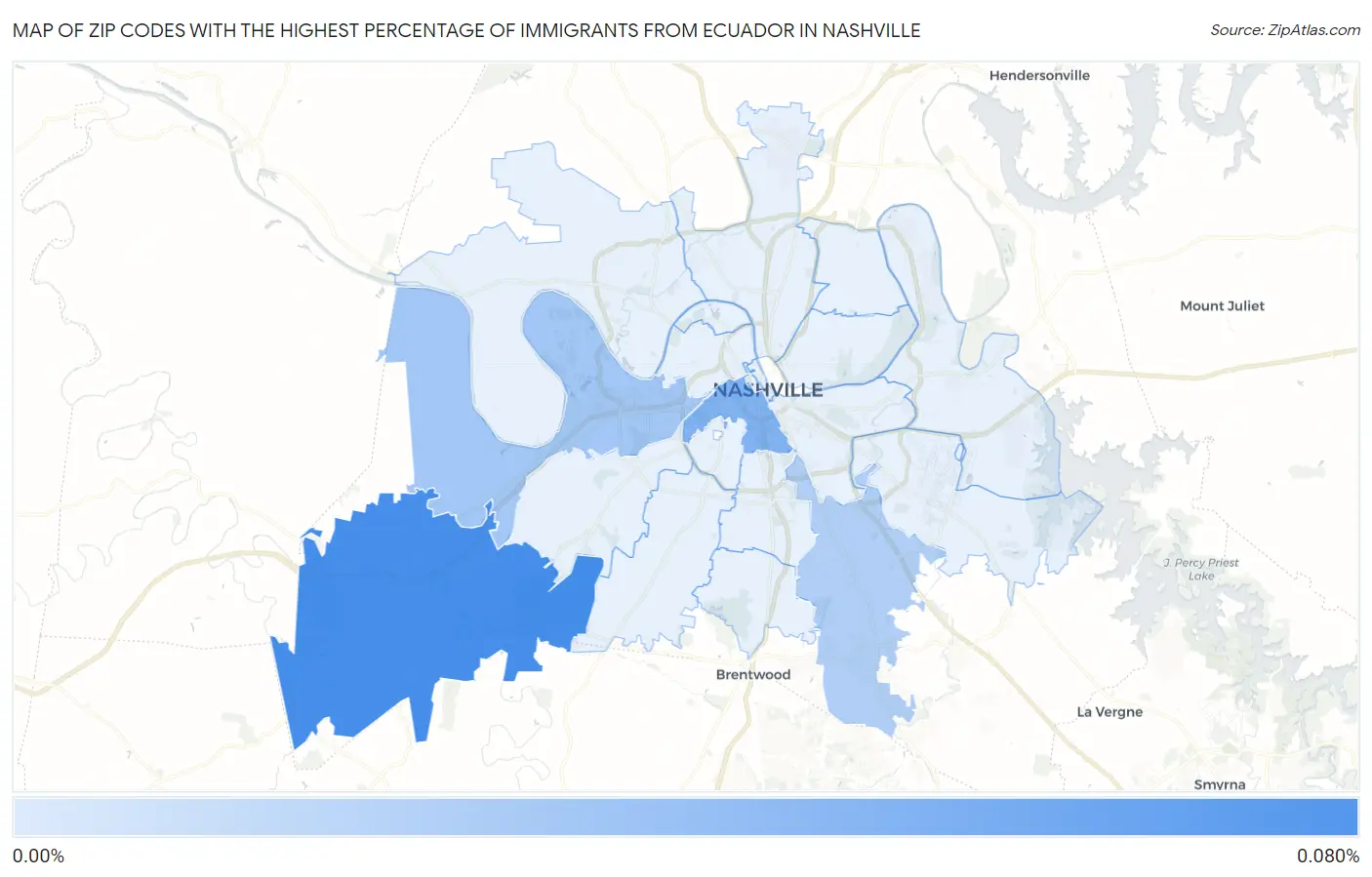 Zip Codes with the Highest Percentage of Immigrants from Ecuador in Nashville Map