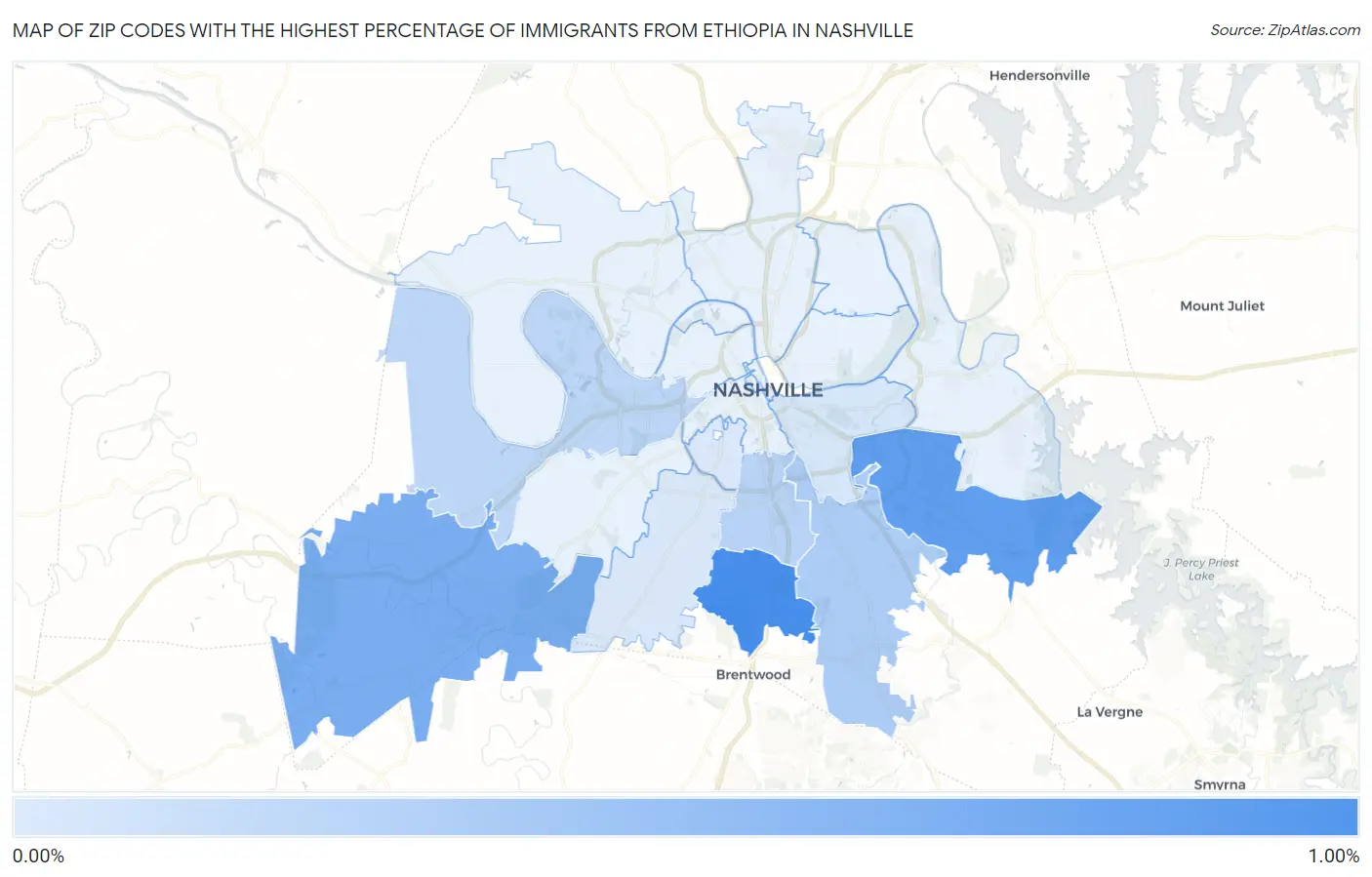 Zip Codes with the Highest Percentage of Immigrants from Ethiopia in Nashville Map