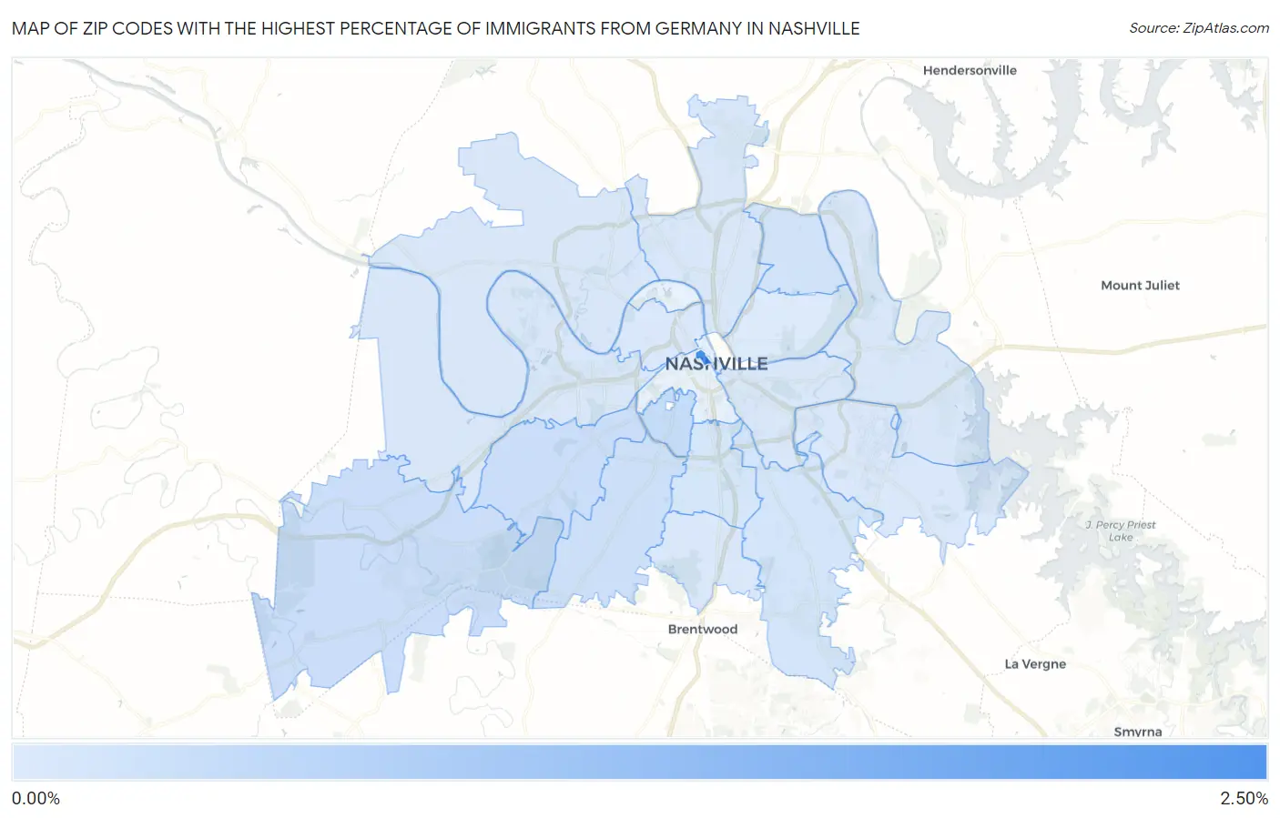 Zip Codes with the Highest Percentage of Immigrants from Germany in Nashville Map